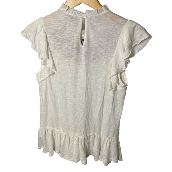 Lucky Brand Embroidered Flutter Sleeve Bohemian Tunic Top Sz XS - Picture 2 of 9